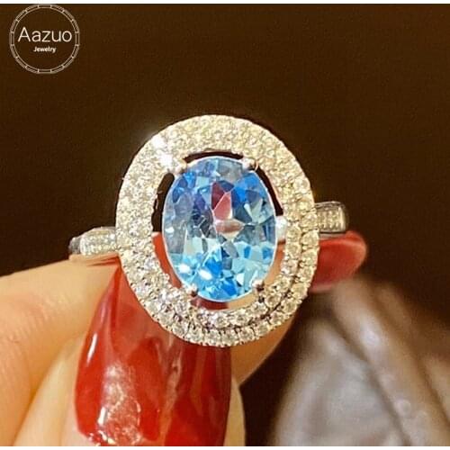 Aazuo Original Real 18K White Gold Natural Topaz 2.1ct Real Diamonds H SI 0.35ct Crassic Ellipse Ring gifted for Women Au750