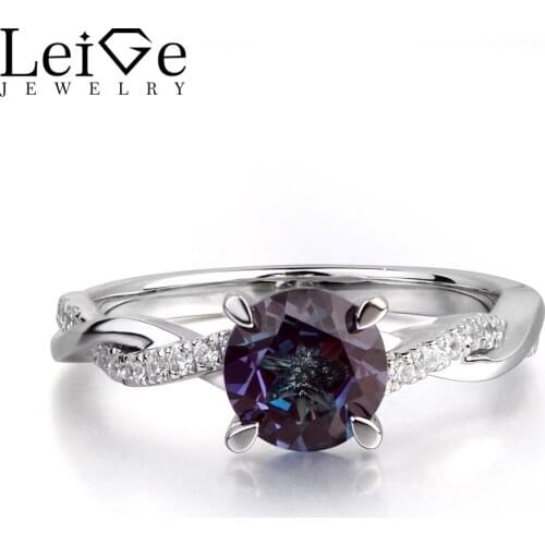 Leige Jewelry Lab Alexandrite Color Changed Gemstone 925 Sterling Silver June Birthstone Round Cut Party Encircle Ring For Woman