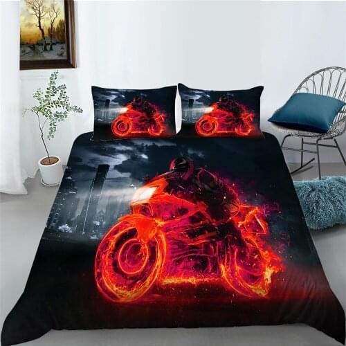 Motorcycle 3D Bedding Set Luxury Duvet Cover Boys Girls Polyester Bedclothes Queen King Full Double Single Size Decoration