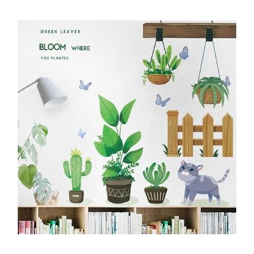 Creative Mural Living Room Sofa Background Wall Sticker Green Plant Potted Posters Garden Room Transformation Wallpaper Wall Art