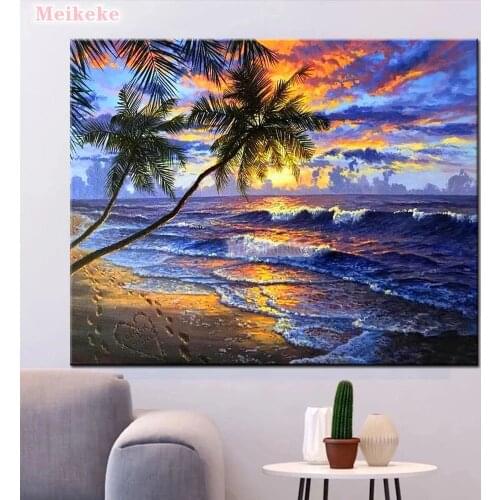 Diy 5D palm tree sea ocean sunset Full Diamond Painting cross stitch kits art High Quality Scenic paint by diamonds mosaic gift
