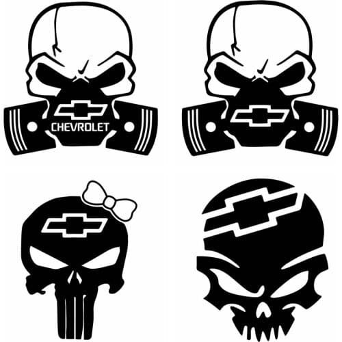Car sticker Fun Chevrolet Logo Skull Stickers On The Car Sigh Car Body Window Auto Decoration Car Styling Stickers And Decals