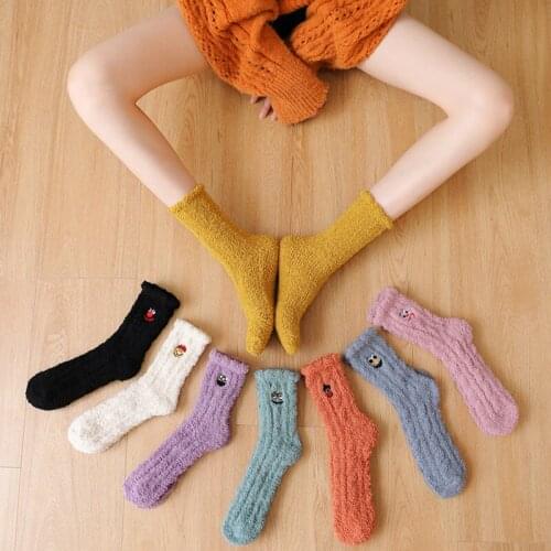 2020 New Cute Cartoon Coral Fleecy Thickened Warm Middle Stocking Girl Lovely 2 or 4 or 8 Pairs / Pack