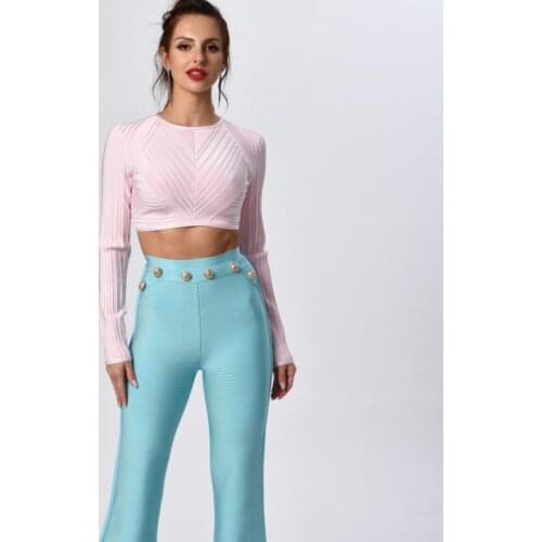 2021 Newest Fashion Women O-Neck Bodycon Bandage Tops