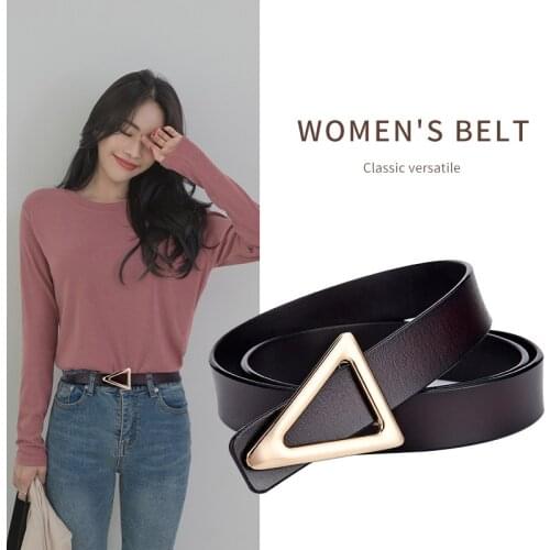 2021 new ladies simple and versatile leather triangle smooth buckle dress thin belt womens belt