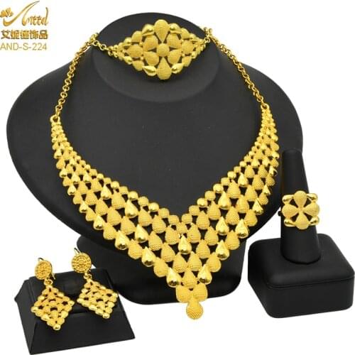 New African Gold Plated Jewelry Water Drop Wedding Necklace Earrings Bracelet Ring Sets Bridal Dubai Luxury Nigerians Jewelries