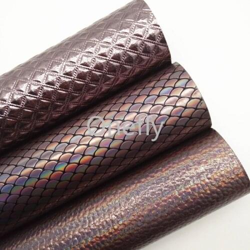 Onefly Iridescent Mermaid Synthetic Leather, Plaids Embossed Leather Fabric Sheets For Bow DIY handbags shoes DQ009