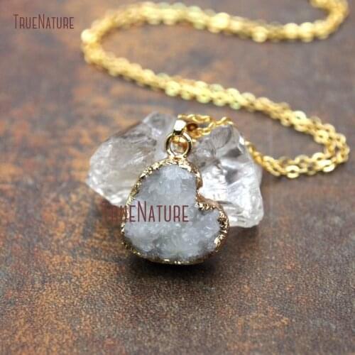 Lovely Heart Shape Friendship Necklace Jewelry Best Gifts White Druzy Crystal Charm Gold Copper Chain In 18 inch NM11232