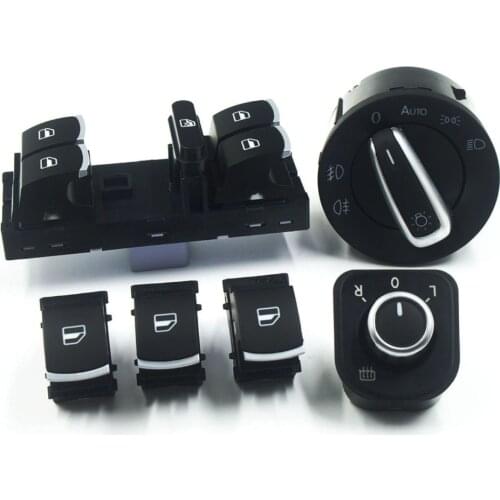 Chrome Electric Power Window Rear Side Mirror Headlight Fog Control Switch For VW Jetta Golf 5 6 Golf GTI Tiguan Passat B6 CC