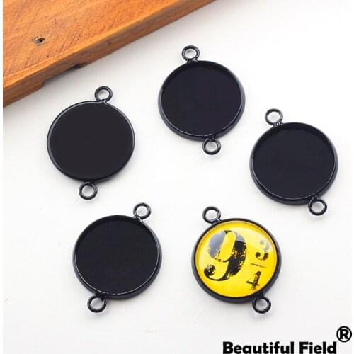 12pcs Fit 10mm 12mm 14mm 16mm 18mm 20mm Round Cabochon Settings Black Color Cameo Base Blank Tray Copper Material Connector