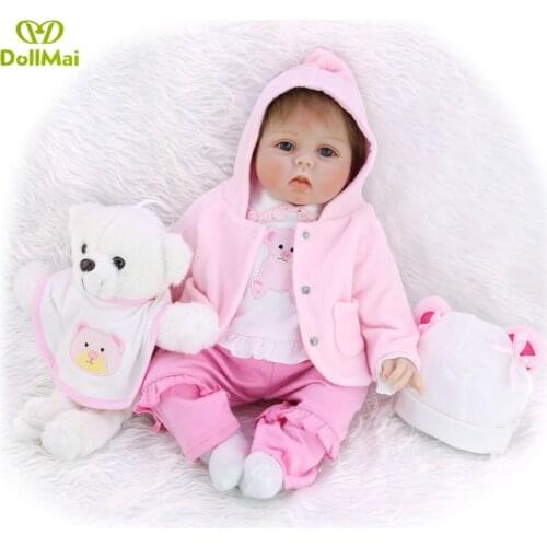 Lifelike bebe reborn pink bear doll toys very 22inch soft silicone reborn baby doll gift for child boneca reborn