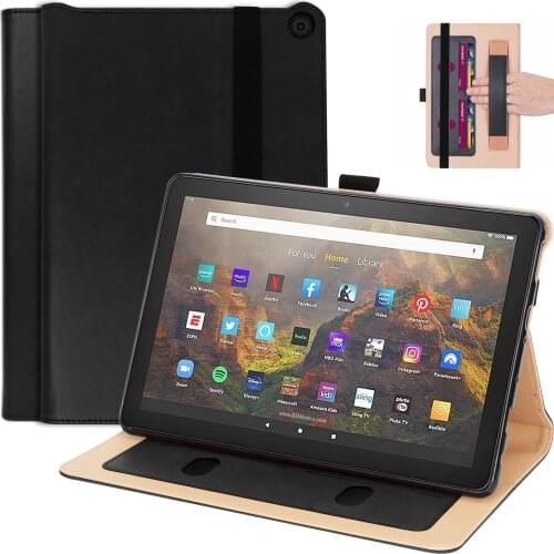 Luxury Book Flip Cover Case for New Amazon FireHD10 Fire HD 10 HD10 Plus 2021 Tablet with Hand Strap Card Slots + Free Gift
