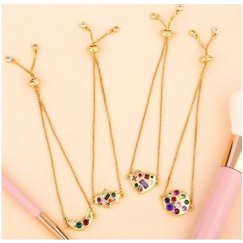 Heart moon multicolor crystal micro pave cz zircon cubic zirconia Bracelet Adjustable silicone Snake Chain Jewelry xf24