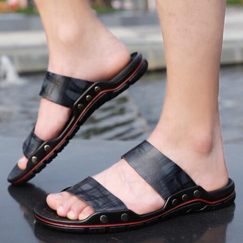 Genuine Leather Slippers men Outdoor Non-slip Men Platform flats Fashion Casual Single Shoes Soft Soles Summer big size 48