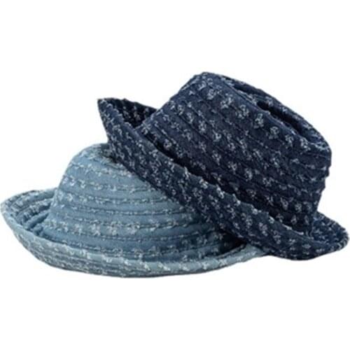 2021 new style ripped cotton blue cowboy hat spring and summer womens breathable fedora hat foldable fisherman hat visor hat