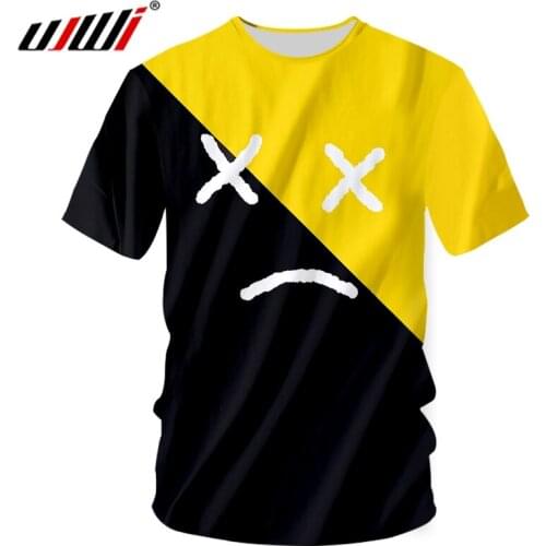 UJWI Leisure O Neck Tshirt 3D Printed Black Yellow Expression Creative Mens Tee Oversized Shirt Assorted Color Theme Dropship
