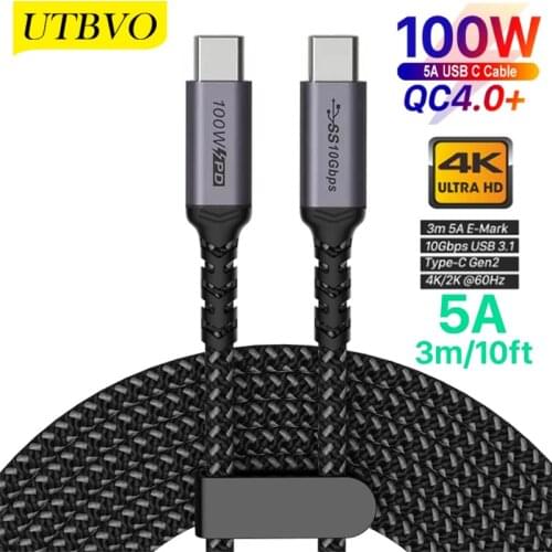 UTBVO USB 3.1 Type-C Cable USB C 5A E-MARK PD 100W Gen2 10Gbps 4K 60Hz Video Nylon Weaving Alloy Power Line for Computer Laptops
