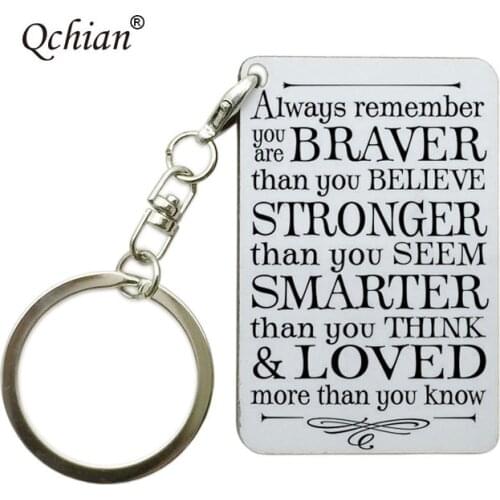 Always Remember You are Braver Than You Believe Stronger Than You Seem Jewelry Keychain Keyring Inspirational Gifts