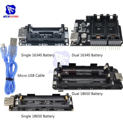 Diymore ESP8266 ESP32 ESP32S WeMos 16340 18650 Battery Charger Shield Board Micro USB Type-C Output 5V/2A for Arduino Power Bank