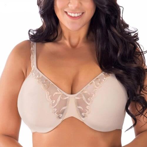 Large Size Women Bra Underwire Minimizer Female Bralette Full Coverage Non-Padded Comfortable Embroidery Lingeire C D DD DDD E F
