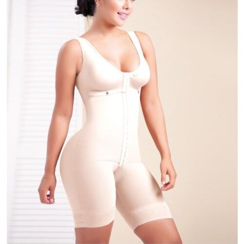 Short Sleeveless Mid Back Shaping White Bodysuit Bra Eye N Hook Shapewear Tummy Control Post Op Fajas For Women