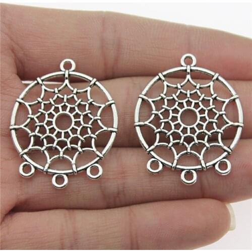 10pcs Jewelry Findings Handmade Craft Earring Connector Dreamcatcher Charms Antique Silver Color 27x34mm