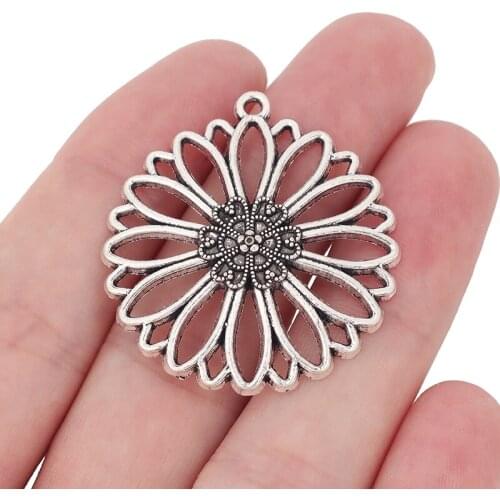 10 x Tibetan Silver Daisy Filigree Flower Charms Pendants for Necklace Jewelry Making Findings 38x35mm