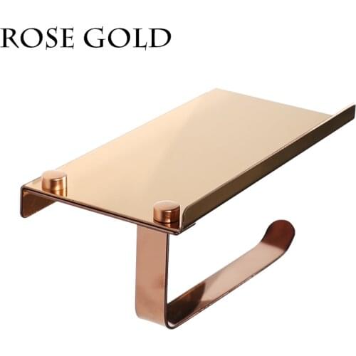 2019 beautiful practical durable toilet paper holder with shelf rose gold Multi-purpose toillet paper holder stianless steel