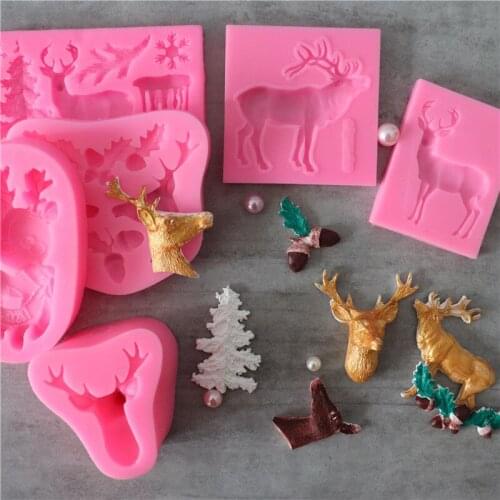 3D Deer Silicone Mold Polymer Clay Candy Chocolate Cookie Baking Mould Christmas Cupcake Topper Fondant Cake Decorating Tools