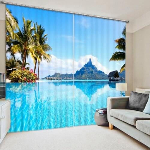 3D Curtain Luxury Blackout Window Curtain Living Room kids Bedroom Customized size Drapes Cortinas Rideaux Blue ocean pillowcase