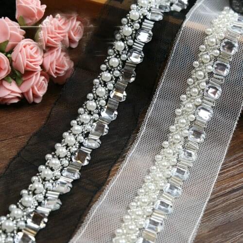 Free shipp 5yards/lot Craft Braided Beaded Pearls Rhinestones Trim Embroidered Lace fabric Trim Costume Applique Sewing on Trim