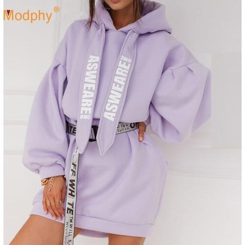 Free Shipping Loose Letter Print Plus fleece Sweatshirt Hoodie Fashion Women Casual Winter Long Sleeve Women Sweatshirt Dress