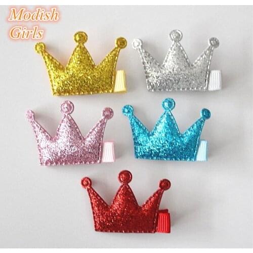 Glitter Felt Crown Hair Clips for Girls Wholesale 30pcs/lot Bestseller Mini Size Princess Barrettes Silver Kid Hairpin Leather