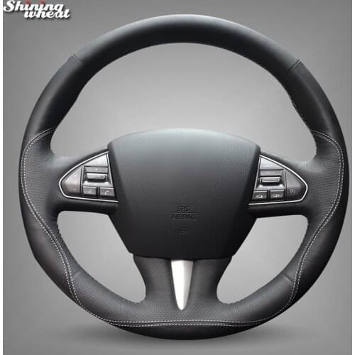 Shining wheat Black Genuine Leather Car Steering Wheel Cover for Infiniti Q50 2014 2015 QX50 2015