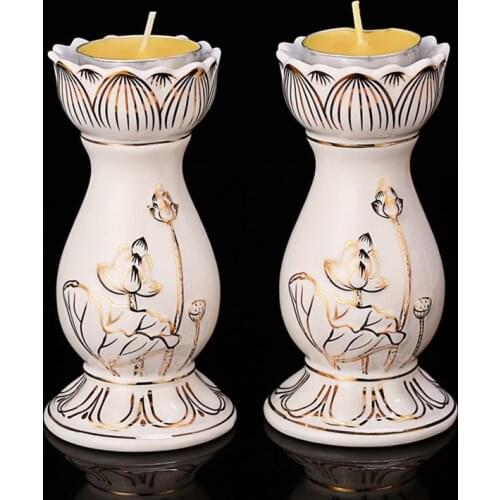 Home Indoor Buddhist Temple For Buddha With Ceramic Butter Lamp Holder Seven For Light Candle Holder White Porcelain Lotus Lamp