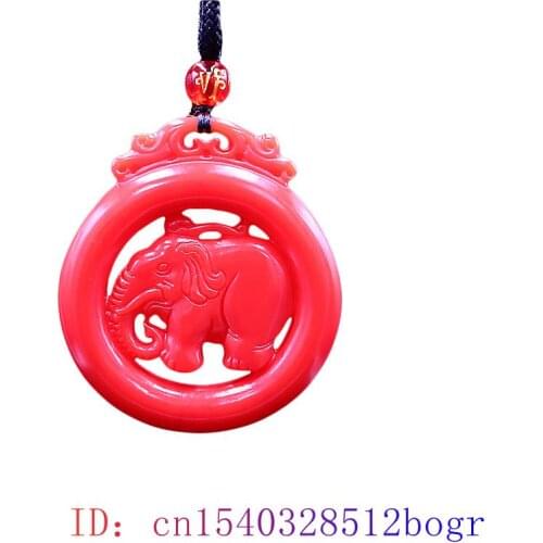 Red Jade Elephant Pendant Jewelry Necklace Chinese Charm Double sided Gifts Carved Fashion Natural Jadeite Amulet Gemstone