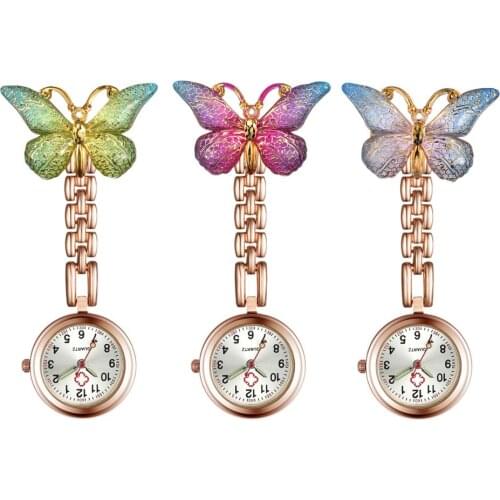 LANCARDO Cute Pendant Butterfly Nurse Watch Clip-On Brooch Quartz Hanging Pocket Watch Fob Brooch Ladies Doctor reloj enfermera