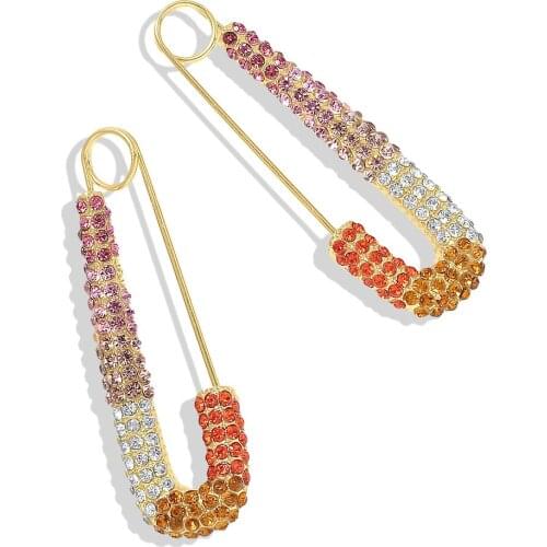 Trendy Design Paperclip Safety Pin Stud Earrings For Women Multicolor Rhinestone Crystal Wedding Statement Jewelry Brincos