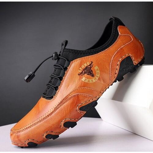 2021 New Mens Casual Shoes Fashion Comfortable Mens Shoes High Quality Leather Men Driving Shoes Handmade Flat Shoes Size 48