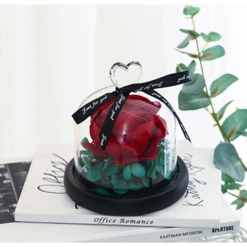 Rose In Flask Simulation Rose Flower Black Base Glass Dome Best for Mothers Day Valentines Day Gift Birthday Gift