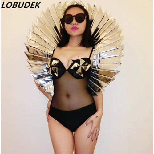 Silver Black Red Reflective Wing Backplane Accessories Women Stage Wear Nightclub Bar Party Models Catwalk Performance Costumes