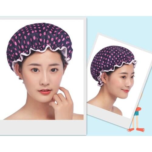 Waterproof Bath Hat Double Layer Shower Hair Cover Shower Cap Bathroom Accessories Women Supplies Ladies Oil Fume-proof Cap