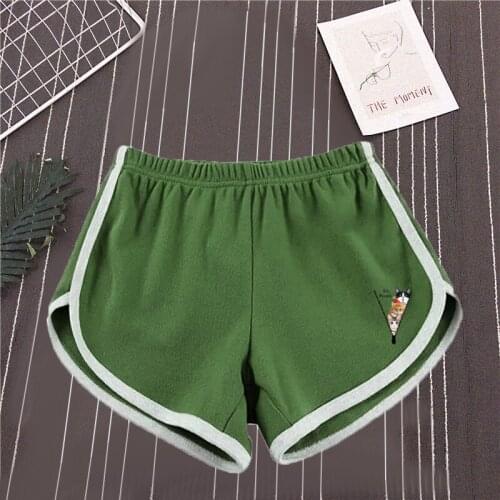 Sports Shorts Women Summer New Candy Color Lip and Zipper Cat Printing Lady Elastic Waist Beach Correndo Short Pants