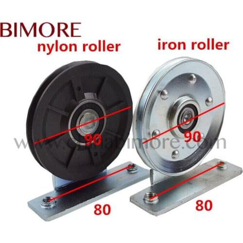 BIMORE Elevator steel wire rope roller with bracket nylon/iron roller dia 90mm bracket hole distance 80mm