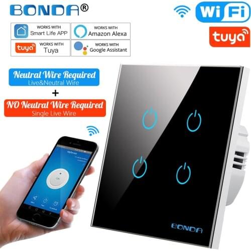 Tuya Smart Switch RF433 No Neutral Wire Single Fire Tuya App Control Works with Google Smart Home 220V Light Alexa WiFi Switches