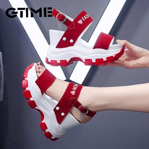 Platform Sandals Women 2021 New Summer Chunky High Heels Female Wedges Shoes for Women Fish Toe Red #SJPAE-38