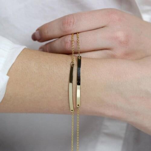 Visunion 316L Stainless Steel Bracelet Square Bar Rod Charm Bangle Gold Silver Color Chain Adjustable Length Friendship Bracelet