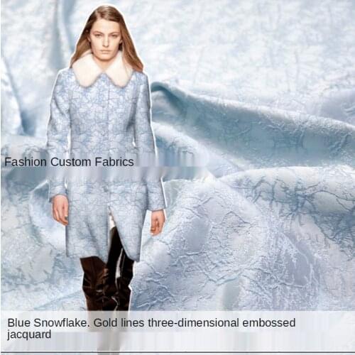Gold Three-Dimensional Embossed Jacquard Fabric Light Blue Snowflake Suit Jacket Fashion Fabric Windbreaker Fabric