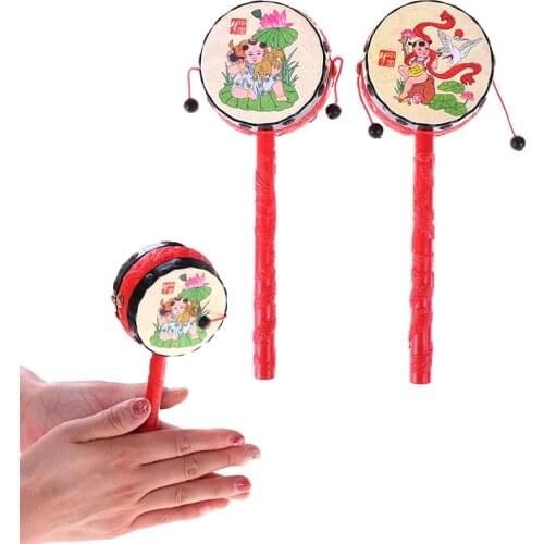 1PCS Chinese Style Classic Auspicious Rattle Montessori Childrens Hand Drum Baby Rattle Music Toy Baby Early Education Gift