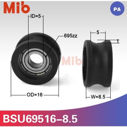 1pcs/lot micro minisize 695zz inner diameter 5mm bearing steel roller coated with black nylon PA u/v grooved pulley BSU69516-8.5